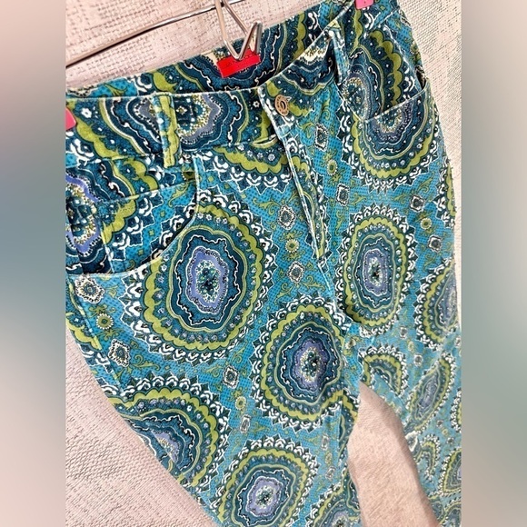 Y2K groovy Jane Doe kaleidoscope velour beaded bootcut green & teal pants - Picture 2 of 15